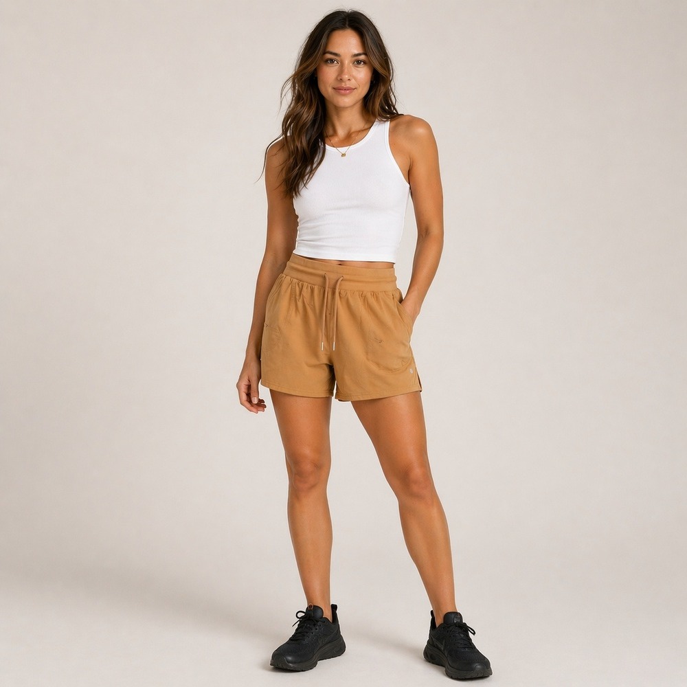 Zyia Pull On Drawstring Canyon Shorts Sz L Dark Khaki